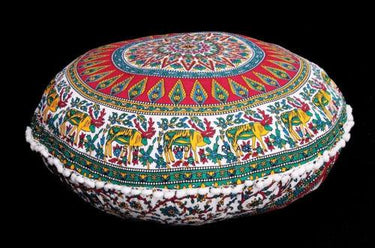 Polyester Cotton Round Indian Mandala Design Cushion Cover